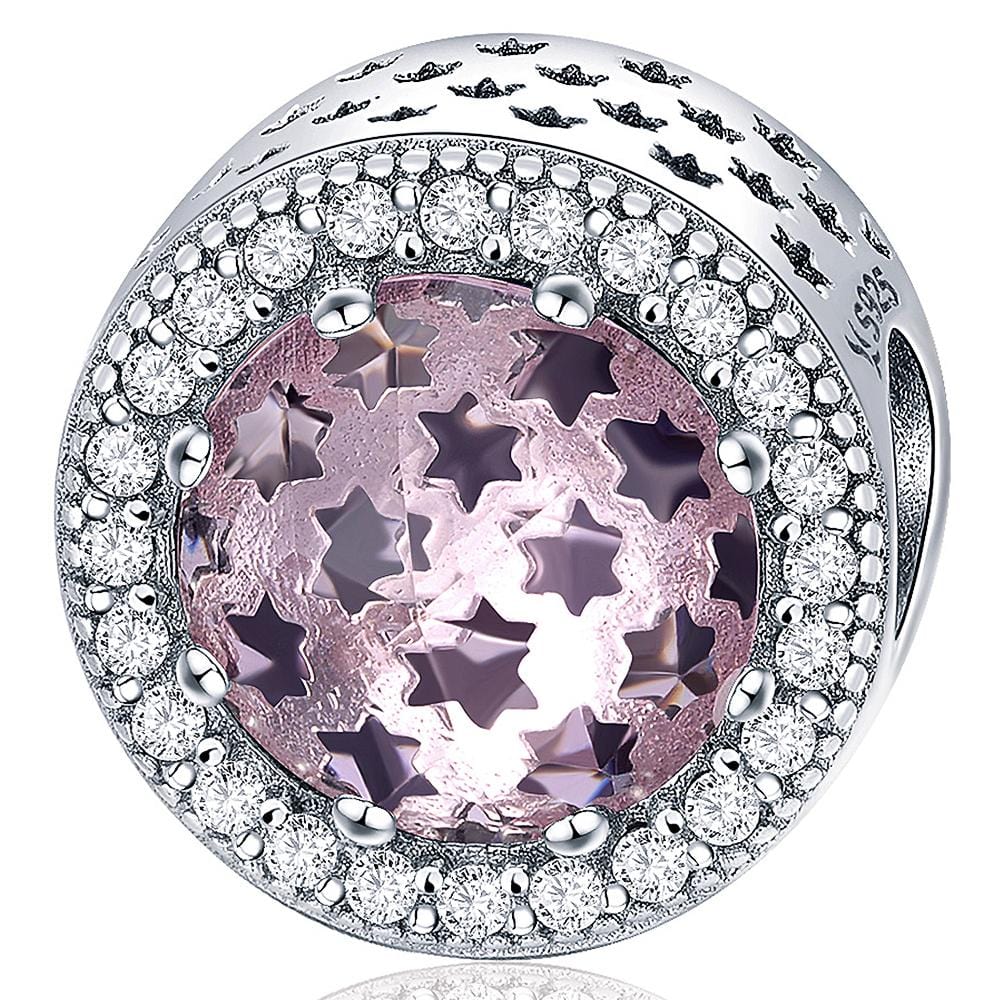 Solid 925 Sterling Silver Pink Mystic Stars CZ Charm