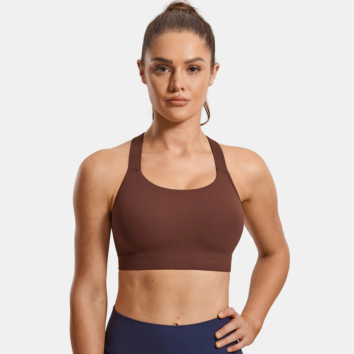 Power On Racerback High Impact Adjustable Padded Wireless Bra - Brown