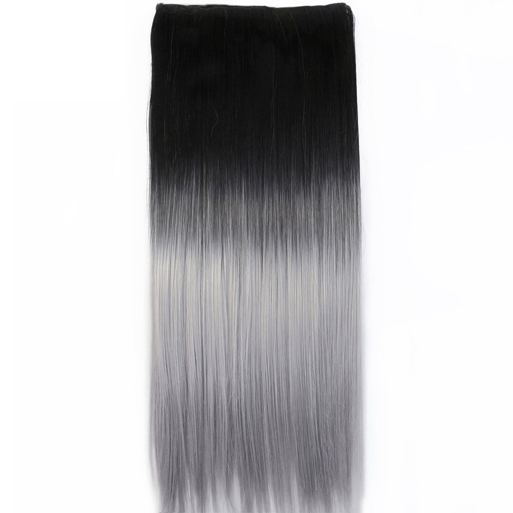 Two Tone Ombre High Grade Black Silver Hair 17Piece 16Clips 22" Hair Extension