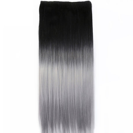 Two Tone Ombre High Grade Black Silver Hair 17Piece 16Clips 22" Hair Extension