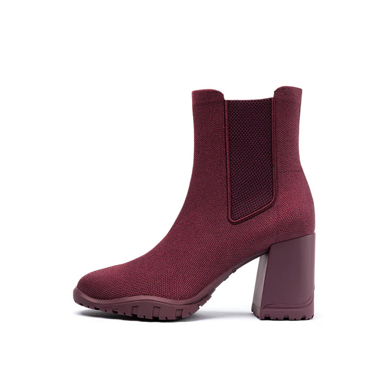 Block Heel Chelsea Boots - Wine