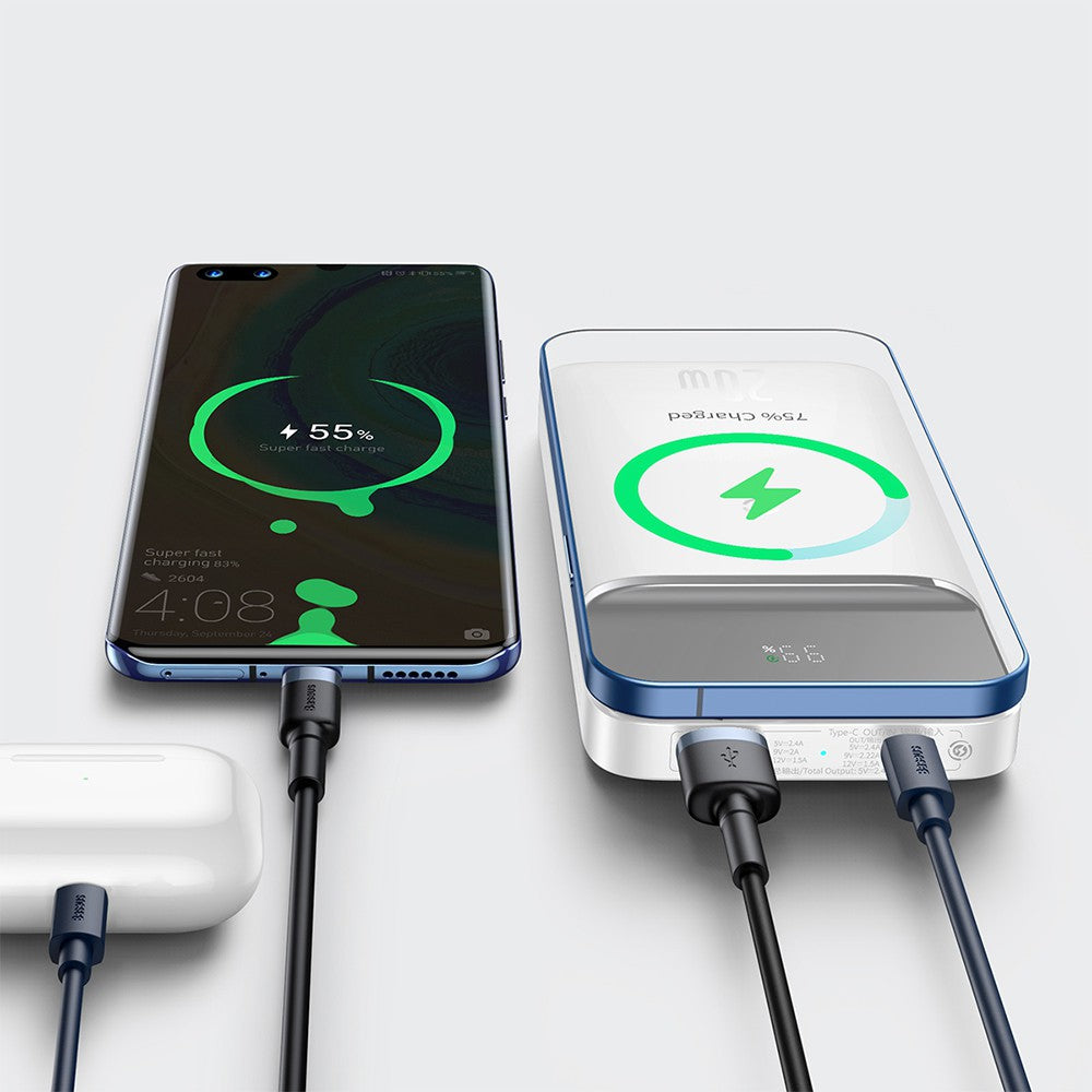 Baseus Magnetic Wireless Quick Charge Power Bank 10000mAh 20W Digital LED Display USB Type-C Type-A - White