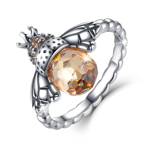 Solid 925 Sterling Silver Zirconia Queen Bee Ring