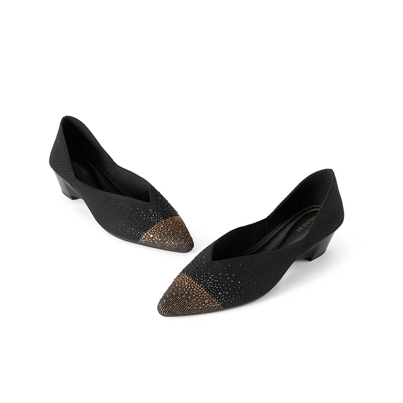 Princess Crystal Pointed Toe Wedge Pumps - Black