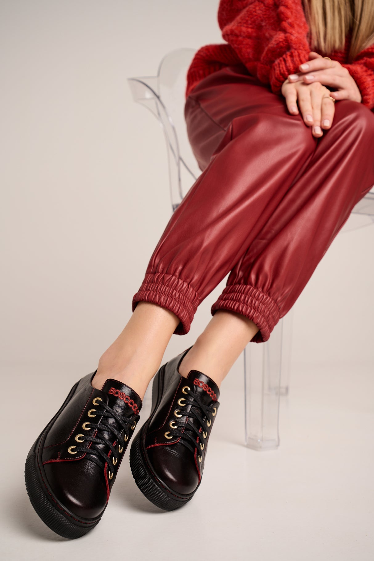 Bosccolo Womens Sneakers - Black+Red