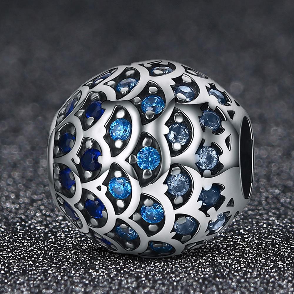 Solid 925 Sterling Silver Blue Mermaid Scale Pandora Inspired Charm