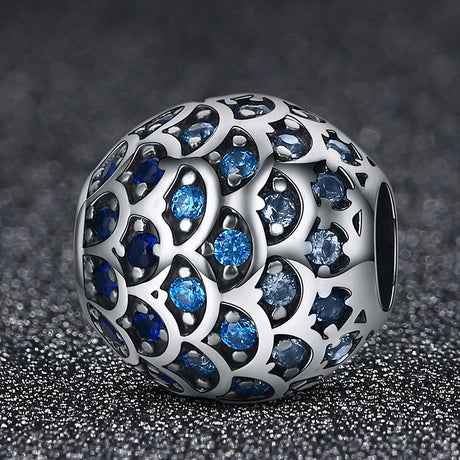 Solid 925 Sterling Silver Blue Mermaid Scale Pandora Inspired Charm