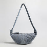 Washed Denim Croissant Shoulder Bag - Denim