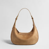 Suede Leather Crescent Hobo Bag - Camel