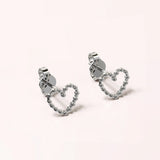Solid 925 Signature Silver Iron Heart Open Stud Earrings