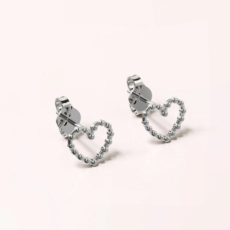 Solid 925 Signature Silver Iron Heart Open Stud Earrings