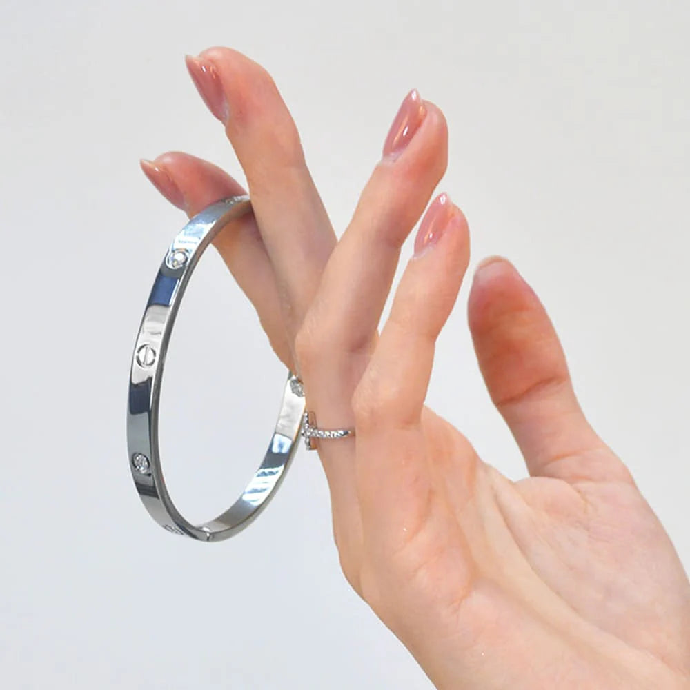 Bullion Gold Carrie Stainless Steel Bangle in White Gold - 64mm