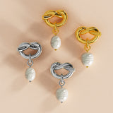 Bullion Gold Forever Knot White Gold Layered Pearl Earrings