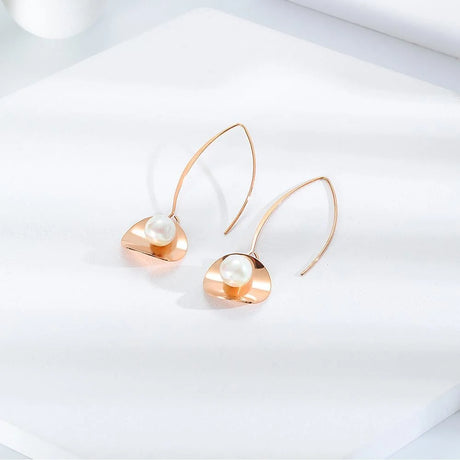 Bullion Gold Earthy Pearl Core Hook Earrings in Rose Gold