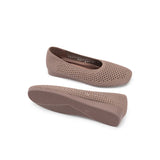 Heart Mesh Knit Square Toe Wedge Flats - Mocha