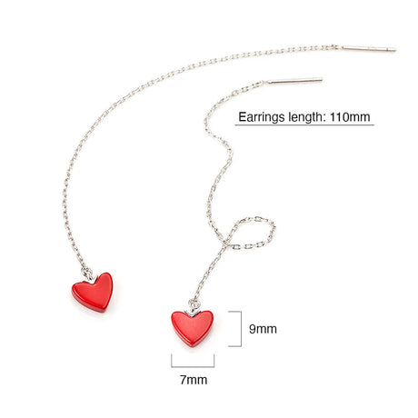 Solid 925 Sterling Silver Valentine Threader Earrings