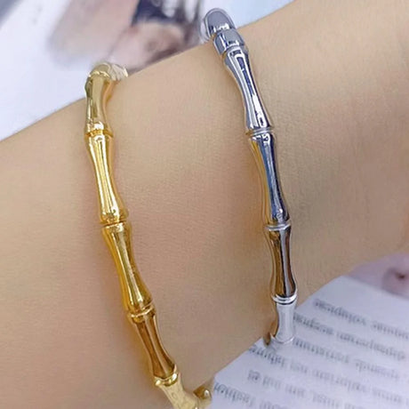 Bullion Gold Trunket Bamboo Design Stainless Steel Bangle with a High Polish Finish