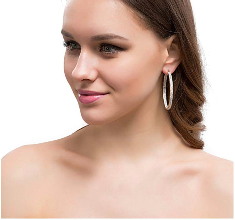 Liv Oliver Silver Crystal Inside Out Double Row Hoop Earrings