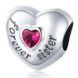 Solid 925 Sterling Silver Bolded Heart Forever Sister Inscription Pandora Inspired Charm