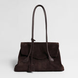 Suede Leather Oversized Tote Bag - Chocolate