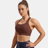 Power On Racerback High Impact Adjustable Padded Wireless Bra - Brown