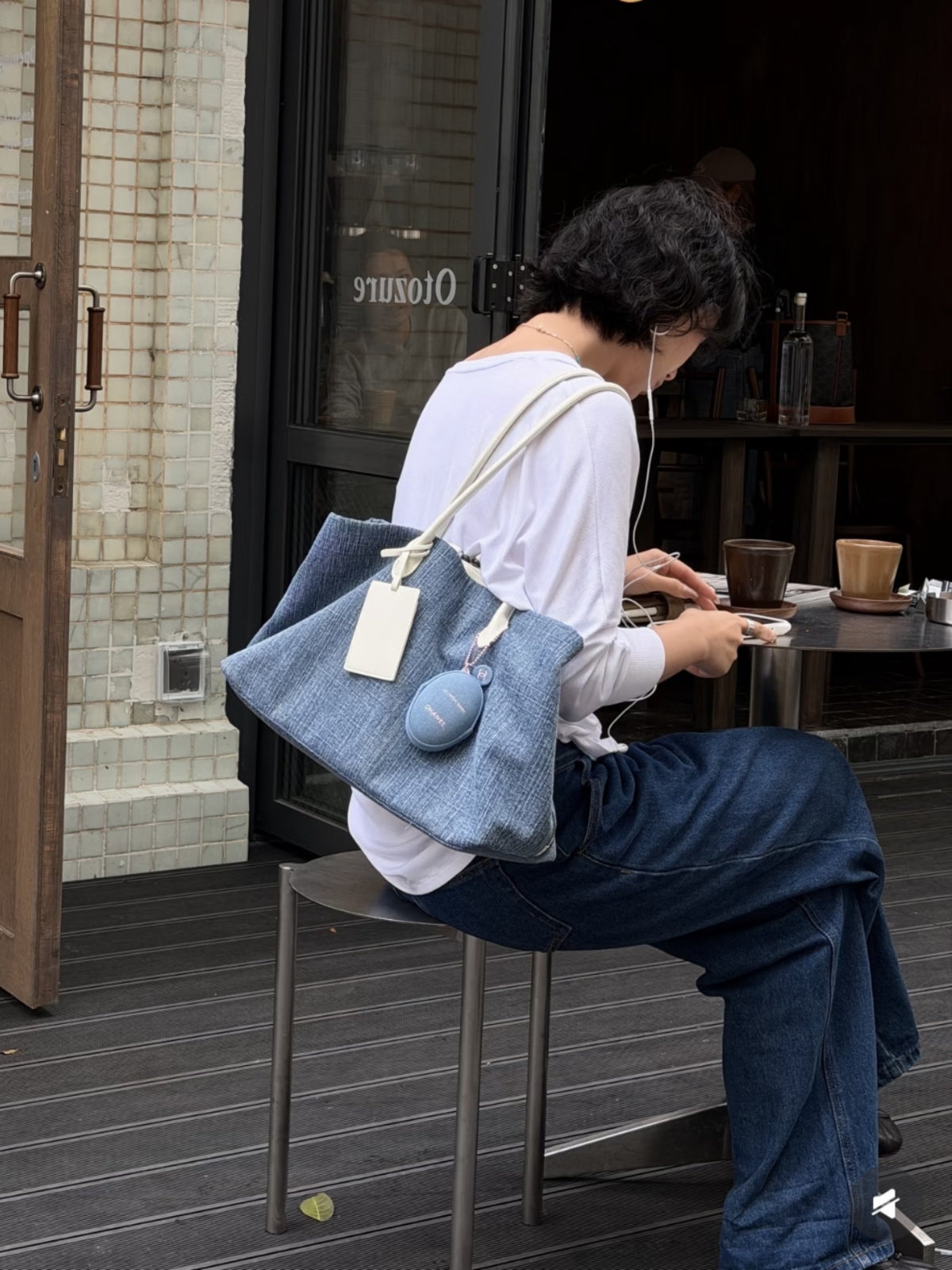 Canvas & Leather Large Capacity Commuter Tote - Denim