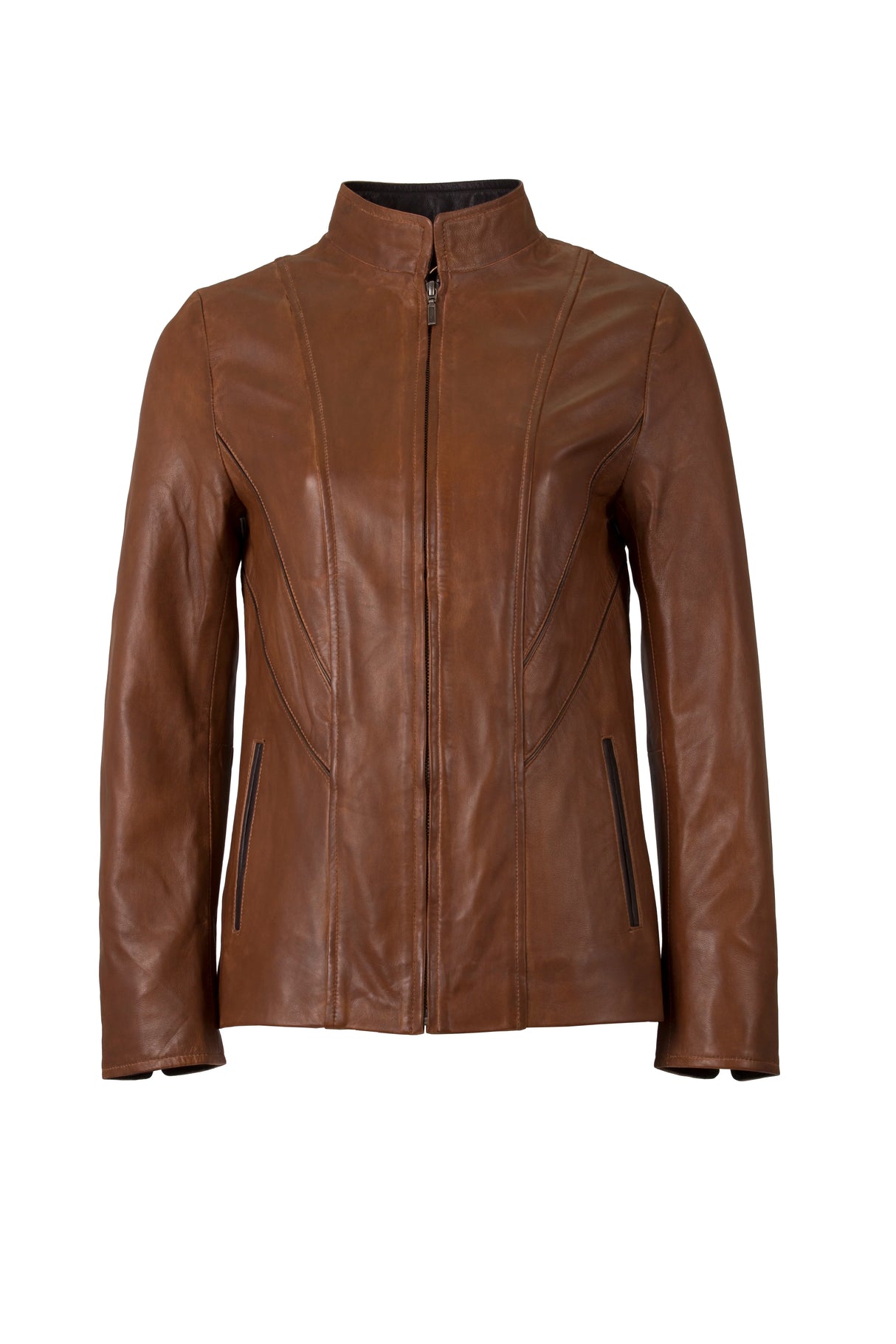 Womens Lightweight Leather Jacket in Cognac