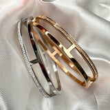 Bullion Gold Lucky Dimension Cuff Stainless Steel Bangle with a High Polish Finish