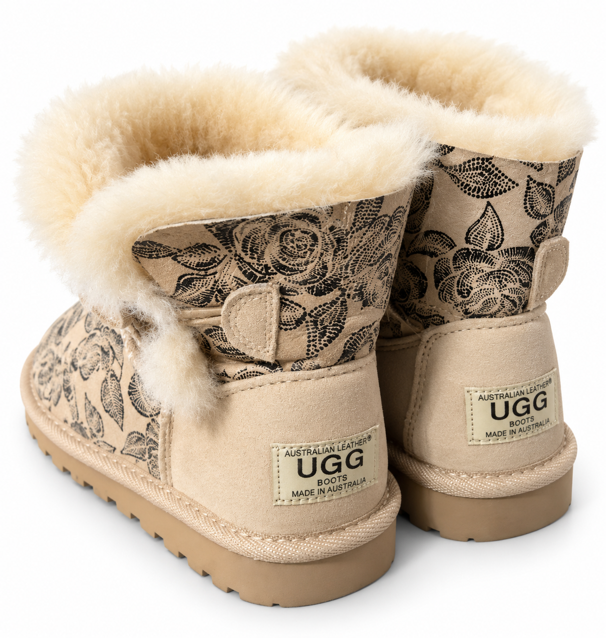 Australian Leather Ugg 1Button Floral Short - Natural - AU5