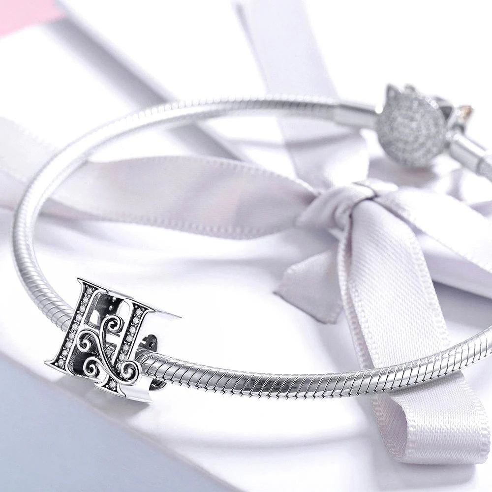 Solid 925 Sterling Silver Vintage Inspired Antique Alphabet Charm