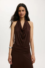 Cotton On Women's Sandy Cowl Neck Midi Dress - Dark Oak