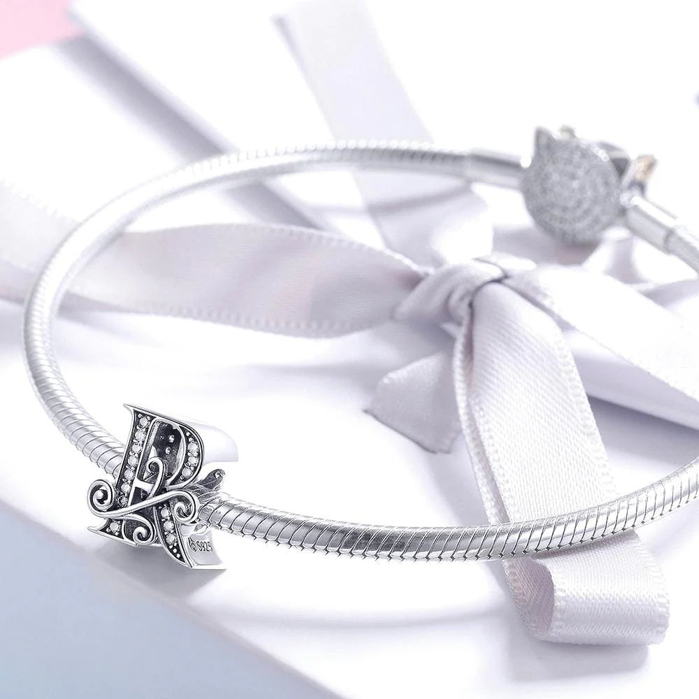 Solid 925 Sterling Silver Vintage Inspired Antique Alphabet Charm