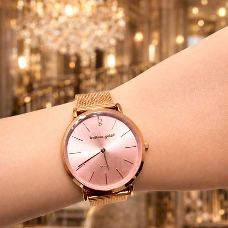 Boxed Rose Shell-pink Watch & Bracelet Set In Rose Gold