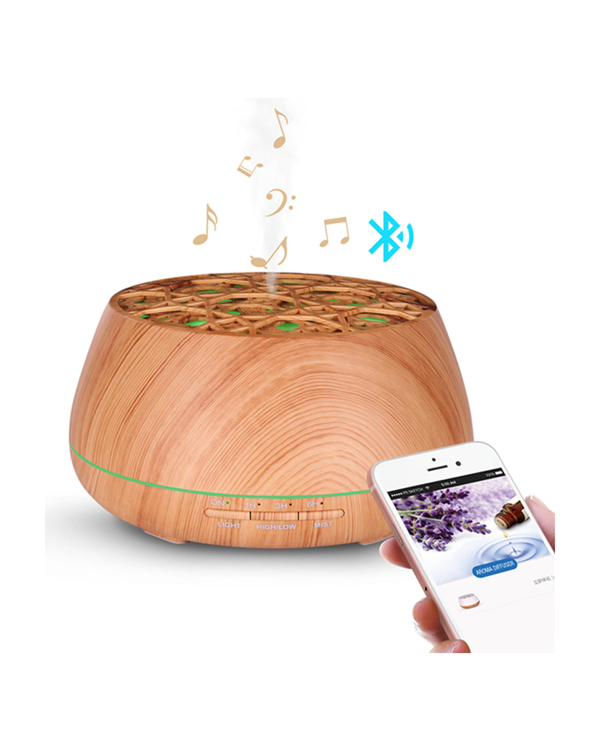 TODO 400Ml Bluetooth Humidifier Aromatherapy Diffuser Ultrasonic Led Speaker Dome - Woodgrain