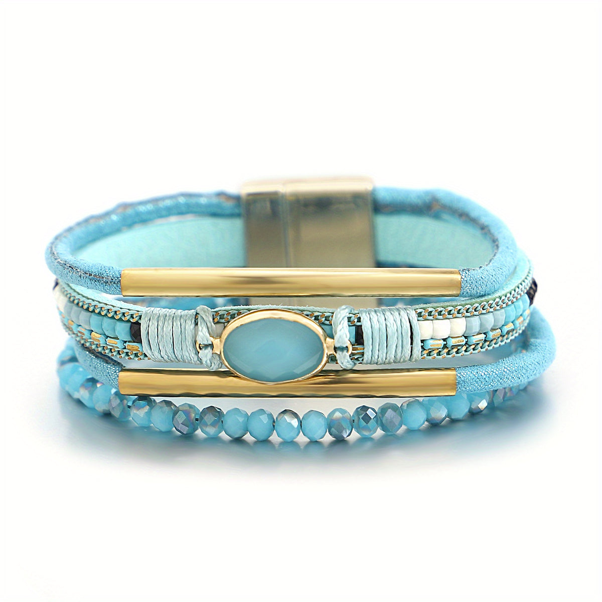 Liv Oliver 18K Gold Sea Blue Leather Gemstone Bracelet