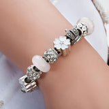 Pandora Inspired Full Set Beaded Charm Bracelet - White