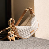 Nalandu Luna Pompom Quilted Crescent Shoulder Bag - White