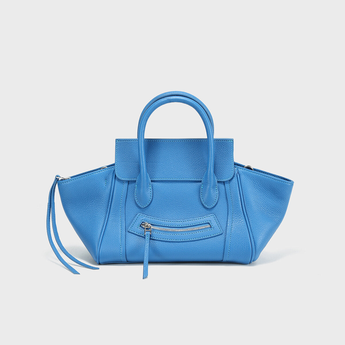Pebbled Leather Winged Top-Handle Bag - Blue
