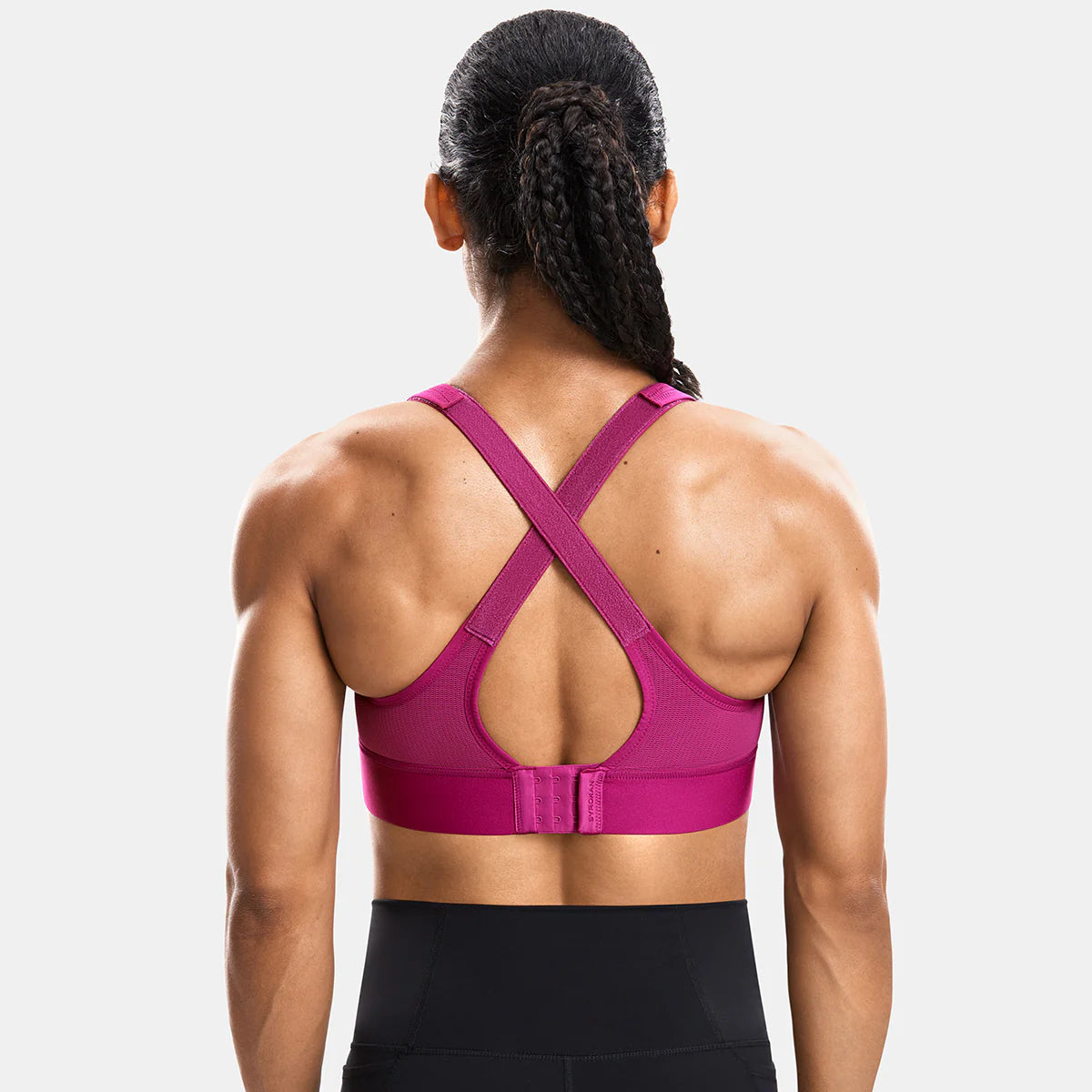Zip Front Large Padded High Impact Sports Bra - Rose