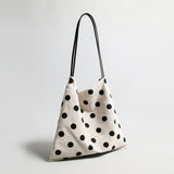Polka Dot Canvas Hobo Tote - Ivory