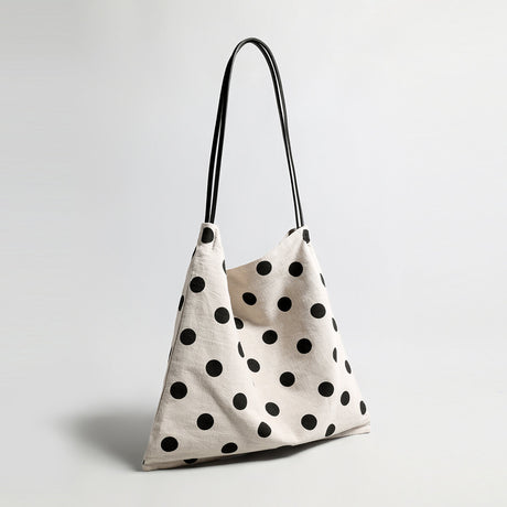 Polka Dot Canvas Hobo Tote - Ivory
