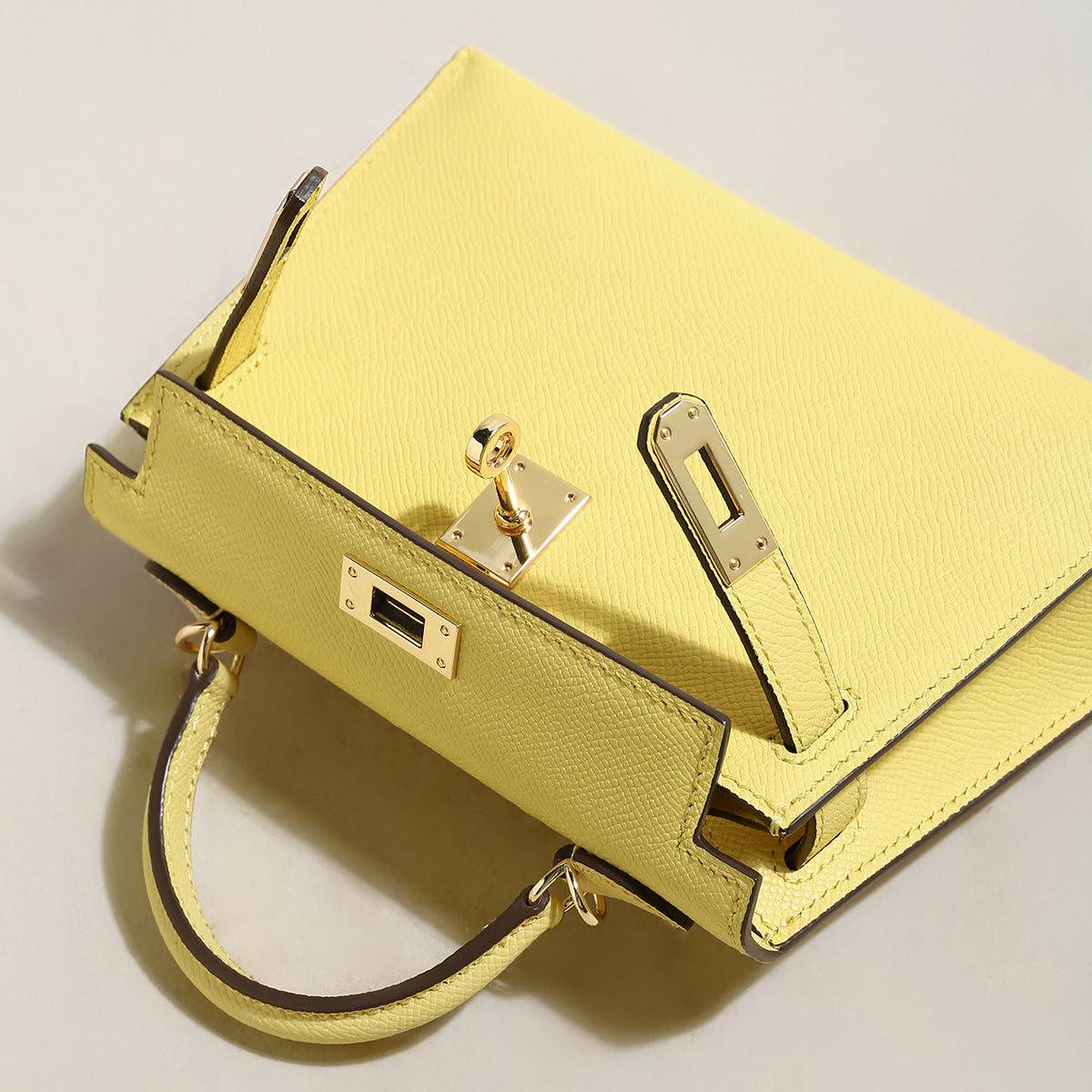 Trendy Petite Top Handle Bag 22cm Structured Mini Leather Satchel - Yellow