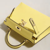 Trendy Petite Top Handle Bag 22cm Structured Mini Leather Satchel - Yellow