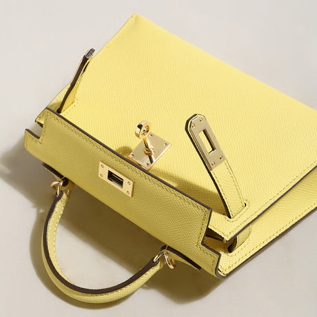 Trendy Petite Top Handle Bag 22cm Structured Mini Leather Satchel - Yellow