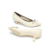 Rhinestone Bow Kitten Heels - Ivory