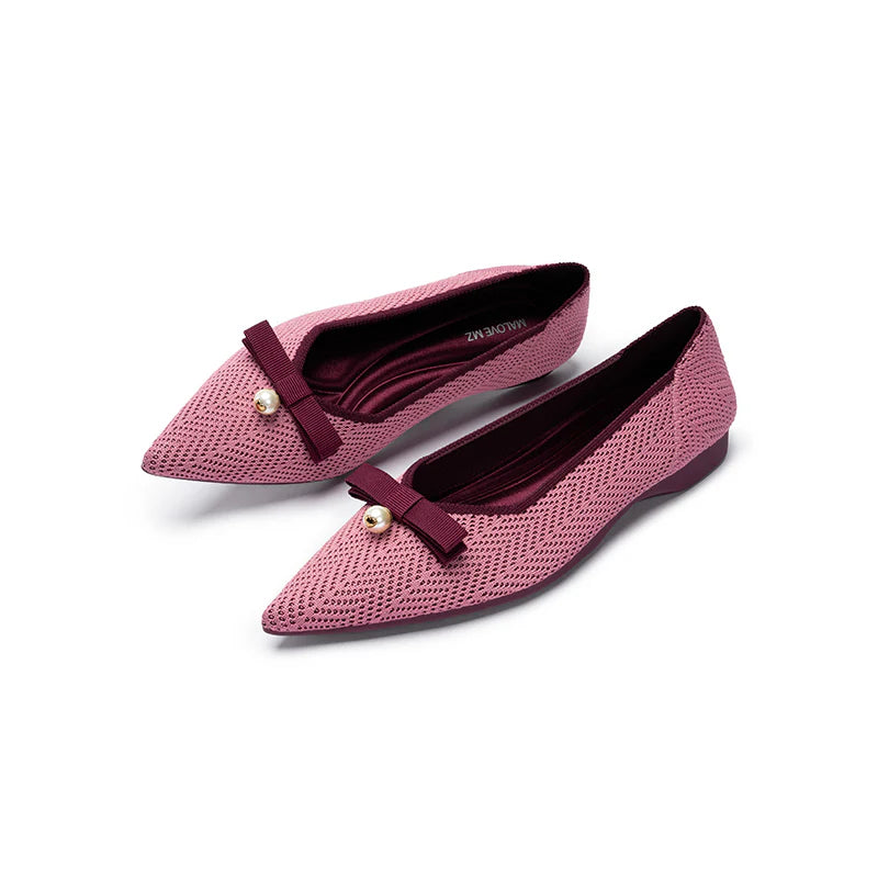 Sarah Casual Pearl Bow Commuter Flats - Pink