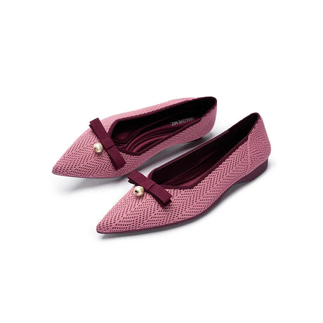 Sarah Casual Pearl Bow Commuter Flats - Pink