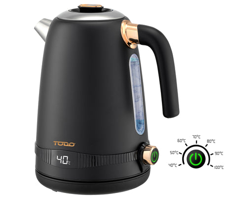 TODO 1.7L Stainless Steel Cordless Kettle Keep Warm Electric Led Water Jug - Black