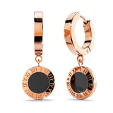 Bullion Gold Roman Numeral Drop Earrings in Rose Gold