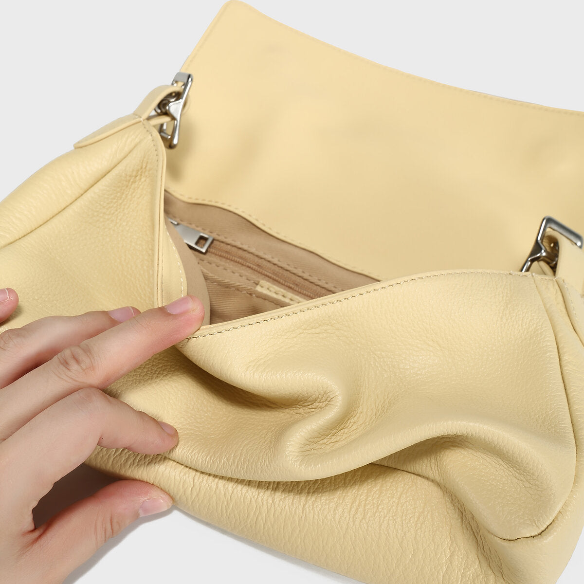 Premium Calfskin Leather Baguette Shoulder Bag - Yellow